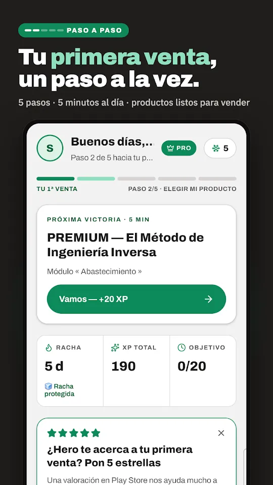 Pantalla de la aplicación Dropshipping Hero