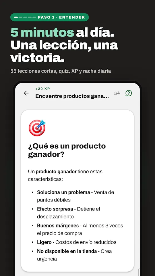 Pantalla de la aplicación Dropshipping Hero