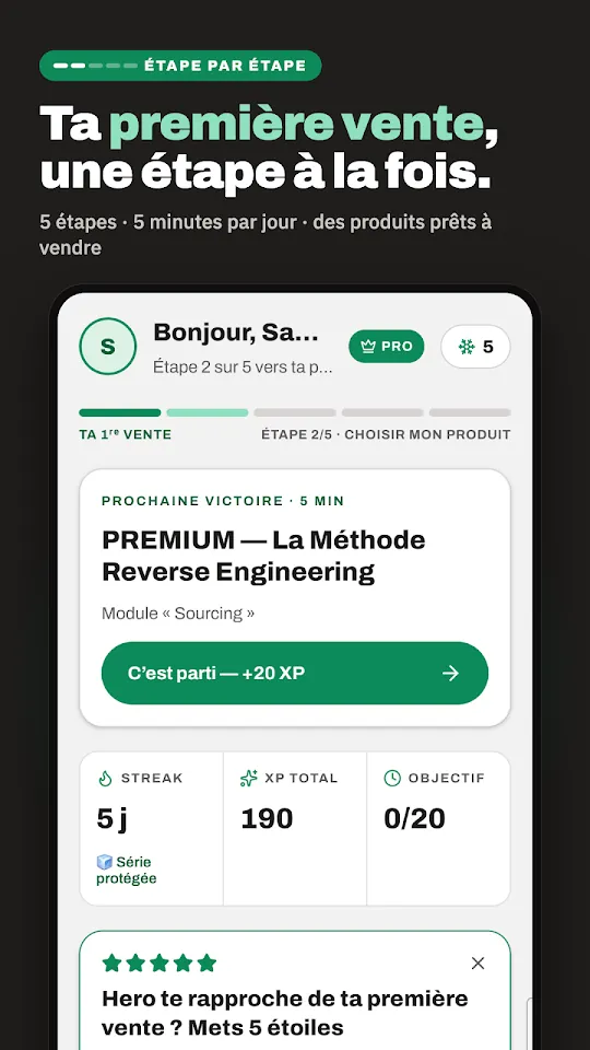 Écran de l’application Dropshipping Hero