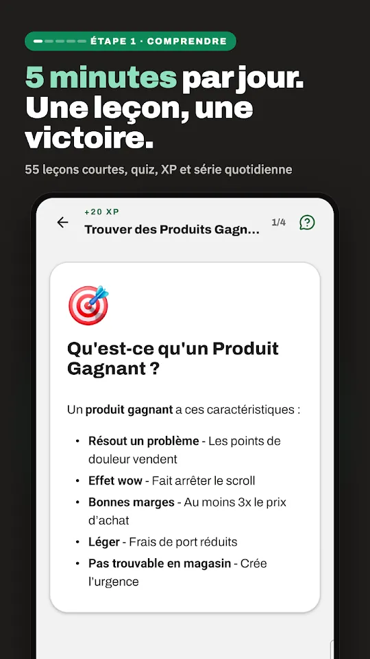 Écran de l’application Dropshipping Hero