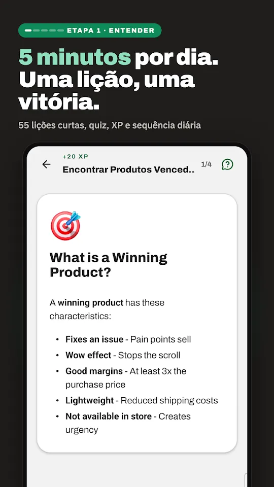 Tela do aplicativo Dropshipping Hero